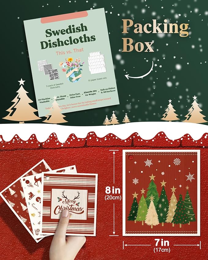 6 Pack Christmas Swedish Dishcloths for Kitchen - Reusable Dish Cloths for Washing Dishes Absorbent Cute Holiday Kitchen Towels Cleaning Sponge, Red Xmas Theme