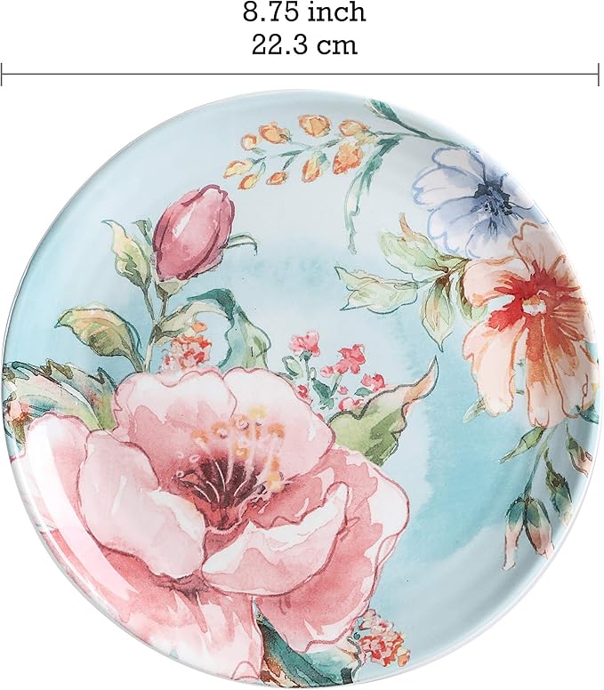 Bico Margret's Garden Salad Plates Set of 4, 8.75 Inch Ceramic Dessert Plates for Salad, Appetizer, Side Dishes, Microwave and Dishwasher Safe, Gift for Housewarming and Thanksgiving