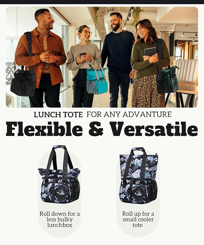 SUNNY BIRD Dual Compartment Lunch Bag Insulated Lunch Box for Women and Men (Hibiscus)