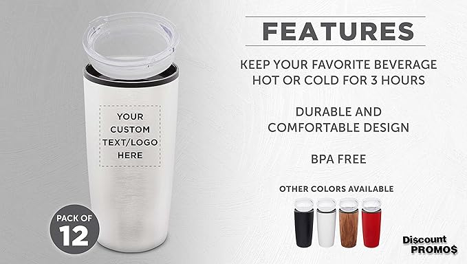 Custom Plastic Tumblers 20 oz. Set of 12, Personalized Bulk Pack - With lids, Ice Coffee Tumbler, To Go Cup, Insulated - Silver
