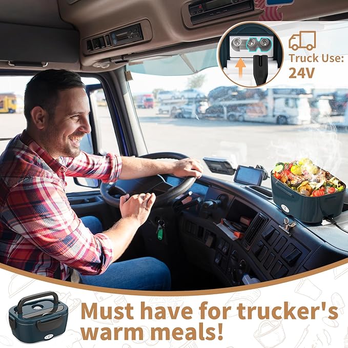 Vingud Electric Lunch Box, Heated Lunch Box for Adults with 2 Stainless Steel Container, 1.5L Portable 80W Food Warmer Lunch Boxes for Car/Truck/Work/Home