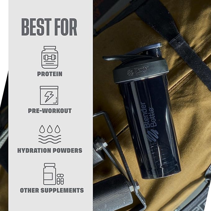 BlenderBottle Strada Tritan Shaker Bottle with Locking Lid, 28-Ounce, Black