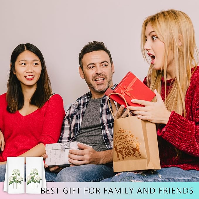 White Hydrangea Flowers Floral Kitchen Towels Set of 2 - Flowers Decorative Hand Towels for Bathroom, White Hydrangea Decor Dish Towels for Kitchen, Floral Hand Towels, 16x24