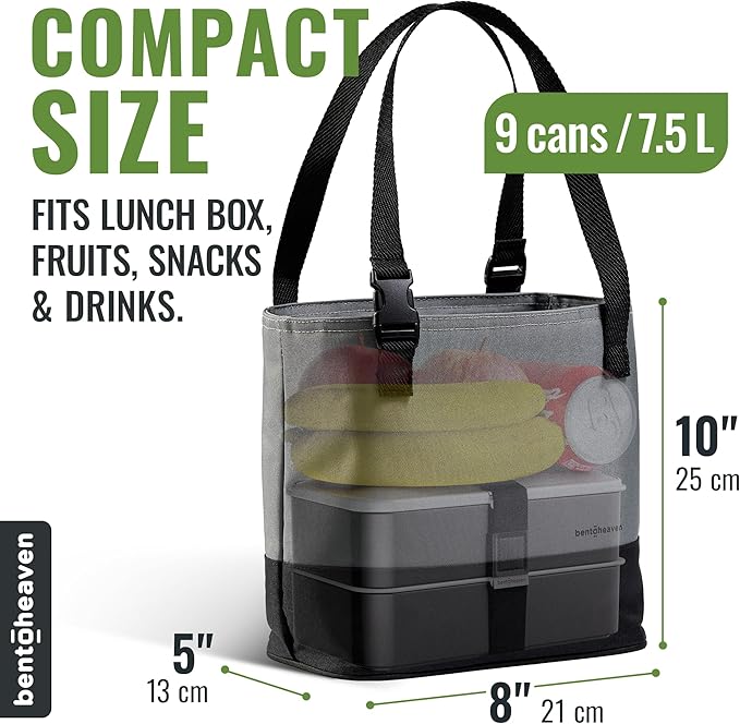 Bentoheaven Insulated Lunch Tote for Work - Durable Materials, Variable Strap/Handle, Wide Opening - Cooler Lunch Bag for Women & Men - Fits all major Bento Lunch Boxes and Other Containers (Gray)