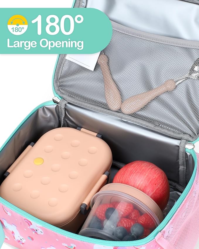 Bagseri Lunch Bag for Kids - Insulated Lunch Box for Girls Leak-Proof and Reusable Lunch Bag for Girls Toddler Lunch Box for Daycare and School, Pink Cute Unicorn