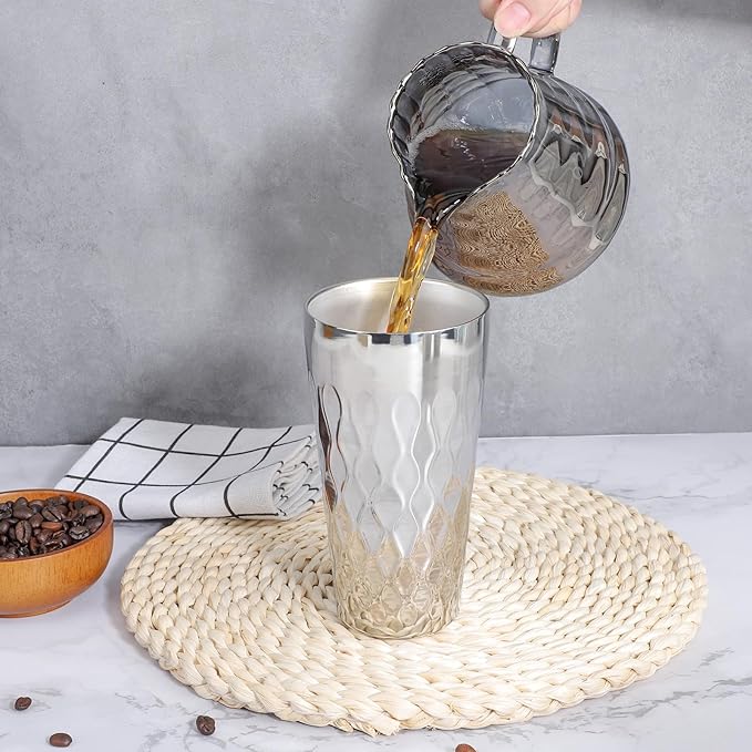 Beasea Stainless Steel Cups 19 oz, 2 Pack Large 18.6oz 550ml Stainless Steel Drinking Cups Tumbler Stackable Double Wall Insulated Individual Metal Pint Glasses Tin for Home Party Camping