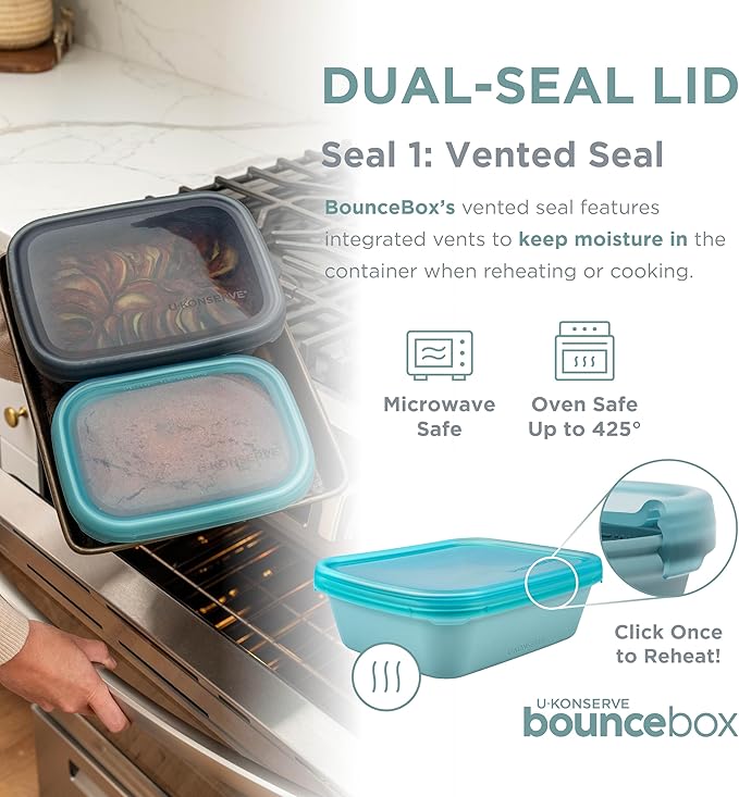 U Konserve Platinum Silicone Food Storage Bento Box Dual Seal Rectangle Container - Leak Proof, Shatter Proof, Dishwasher Safe, Plastic Free - 48oz (Seafoam)