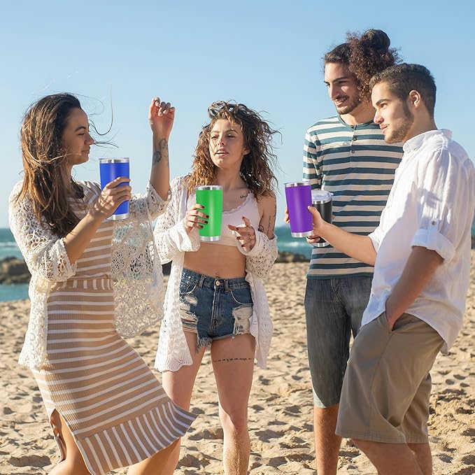 20oz Tumbler Stainless Steel Tumbler Cup with Lid Vacuum Insulated Double Wall Travel Mug, Durable Powder Coated Travel Coffee Tumbler Mug for Hot & Cold Drinks, Black,4 Pack