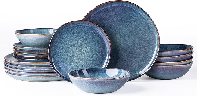AmorArc Ceramic Dinnerware Sets,Handmade Reactive Glaze Stoneware Plates and Bowls Set,Highly Scratch Resistant | Dishwasher & Microwave Safe Dishes set,Service for 6 (18pc)