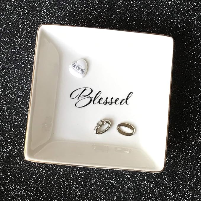 Simply Charmed Blessed Ceramic Jewelry Dish or Ring Holder - Religious Gift for Mother's Day, Confirmation or Baptism