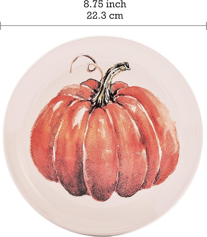 Bico Pumpkin Feast Ceramic Salad Plates, 8.75 inch, Set of 4, for Salad, Appetizer, Microwave & Dishwasher Safe