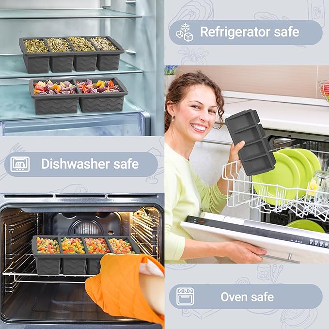 Silicone Freezer Molds for Soup with Lid, 1-Cup & 2-Cup Large Ice Cube Trays Food Storage Containers for Meal Prep, Freeze 250mL/125mL Portions – 2 Pack