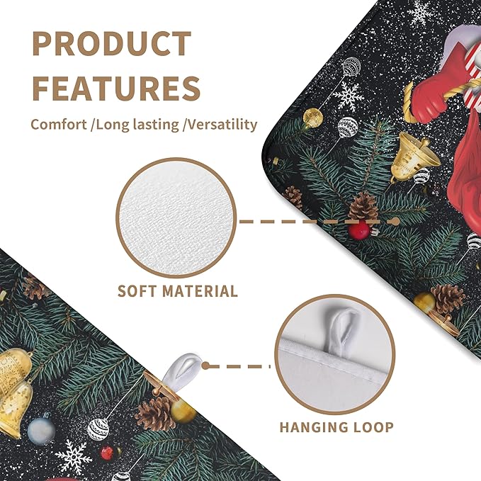 Christmas Santa Claus Dish Drying Mat Winter Drying Dish Mat for Kitchen Countertops Xmas Dish Dryer Mat Microfiber Dishes Drainer Pad Dish Drying Pad (18x24 in)
