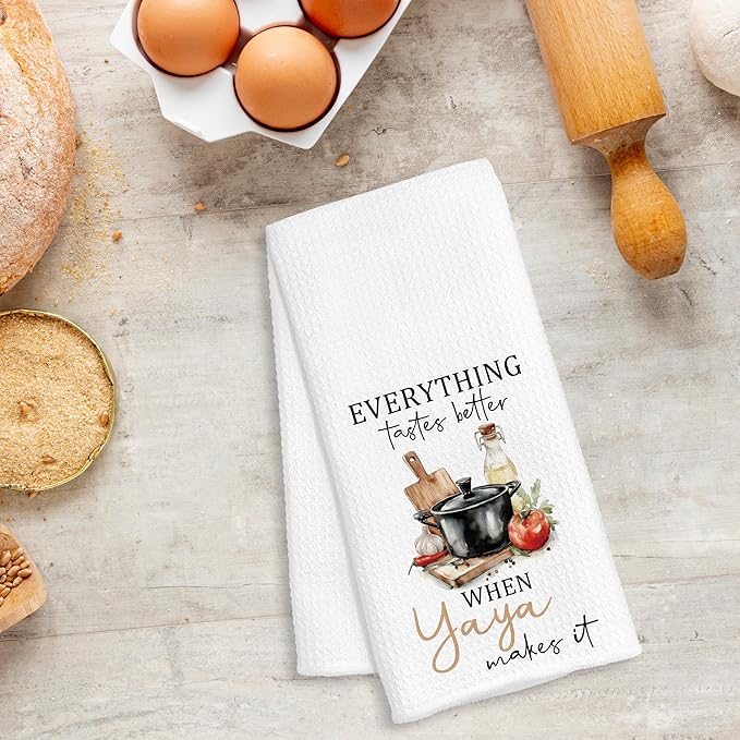 Yaya Gifts Kitchen Towels, Grandma Gifts from Grandson Granddaughter for Yaya Grandmother Decorative Dish Hand Tea Towels for Kitchen, 16x24 Inch