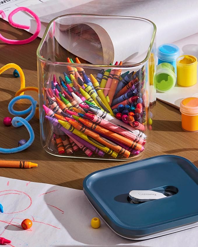 Caraway 2.5qt Glass Airtight Food Storage Container with Lid – Non-Toxic, BPA-Free Kitchen Storage Container – Stackable, Space-Saving Airtight Container for Dry Goods and More - Gray