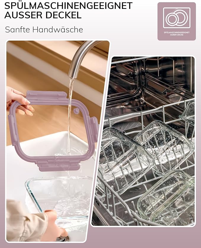 5-Pack Borosilicate Glass Containers with Tempered Lids, 35.2oz/4.4 Cup Airtight Meal Prep Set, Microwave/Freezer Safe (Pink)