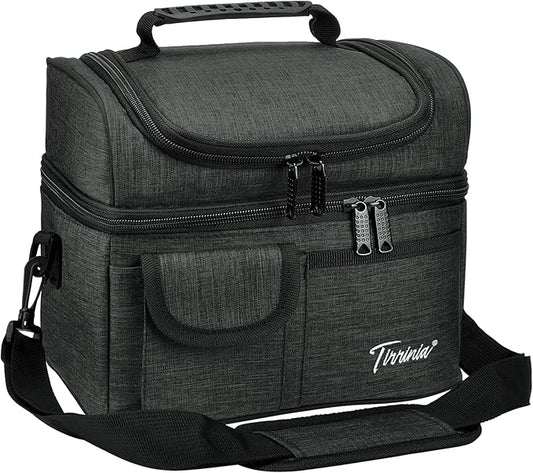 Tirrinia Reusable Lunch Box for Men Women, Insulated Lunch Bag Adult Work, Double Decker Leakproof Lunchbox for Office Picnic Beach—Dual Compartment Lunch Cooler Bag
