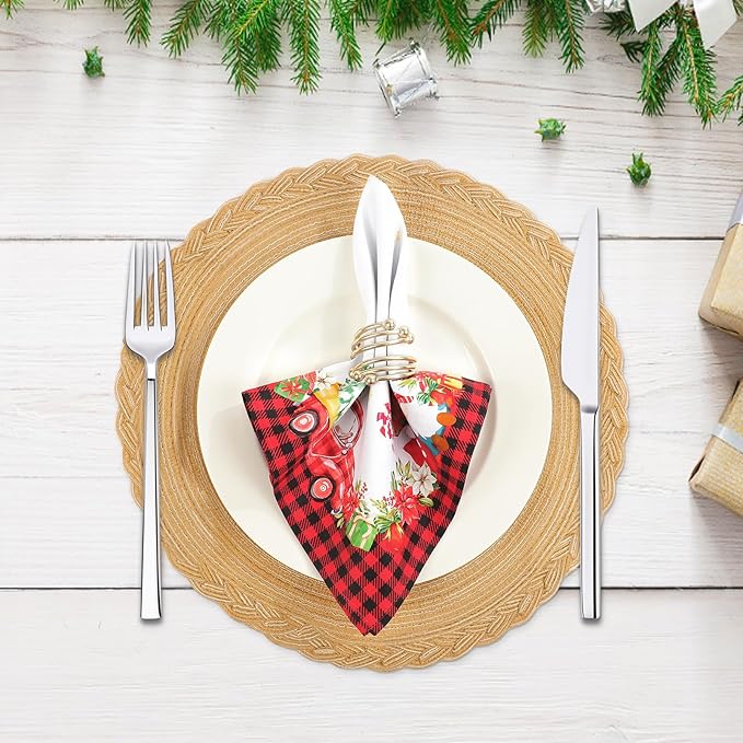 Christmas Gnomes Napkins, 18×18 Inch Christmas Tree Dinner Cloth Napkins Set of 4, Washable Cotton Soft Absorbent Square Napkins for Dining Kitchen Party Wedding Decoration