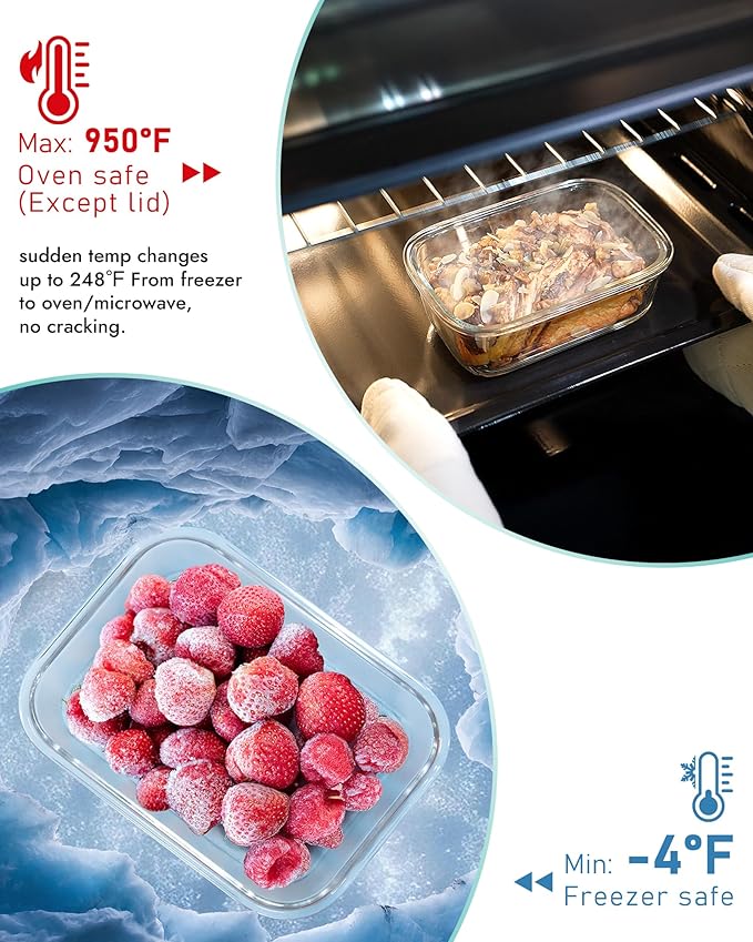 10-Piece Borosilicate Glass Food Storage Containers with Airtight Lids – Microwave, Oven, Freezer Safe, Leak-Proof, BPA-Free – Meal Prep, Baking & Gift Set