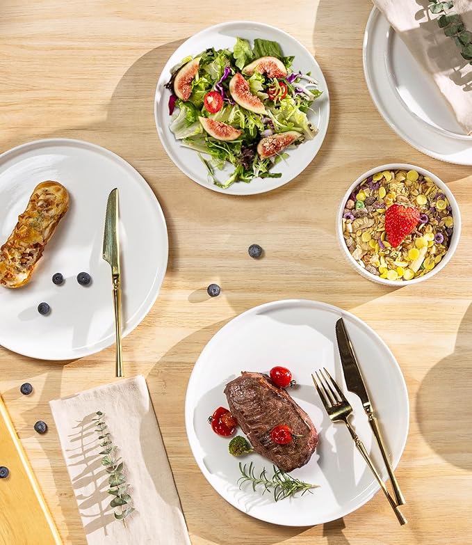 TheTerra Ceramic Dinnerware Sets for 4, 12 Pieces Porcelain Lightweight Plates and Bowls Sets, Scratch Resistant Dish Set, Oven & Microwave & Dishwasher Safe, Bright White
