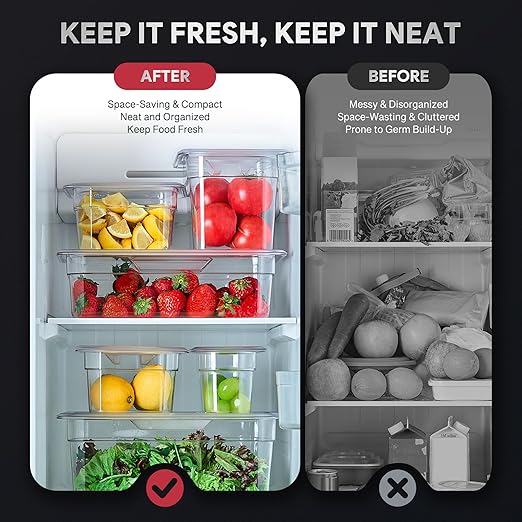 WILPREP 6 Pack Plastic Food Pans with Lids, 1/3 Size 4 in Deep Clear Food Storage Containers, 4.2 qt Stackable Polycarbonate Commercial Hotel Pans for Fruits Vegetables Beans Corns, NSF Listed