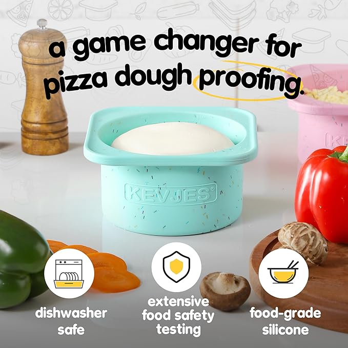 1000ml PLUS Individual Pizza Dough Proofing Containers with Airtight Lids – Food Grade Silicone, Freezer/Dishwasher Safe –Neapolitan Dough Rising & Fermentation – 2 Pack (Bondi Mint)