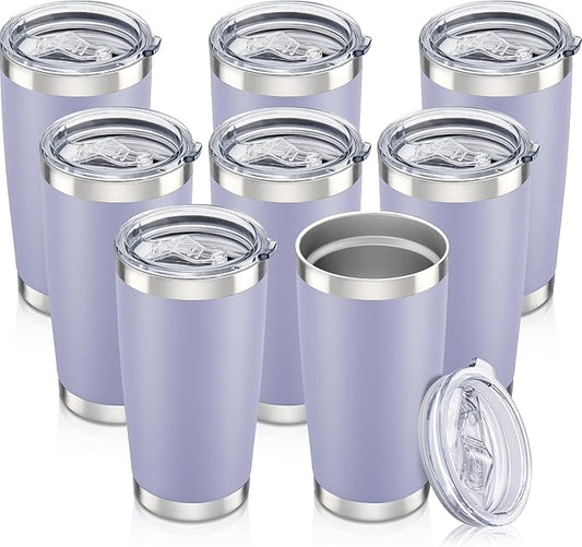 20 oz Tumbler with Lid Stainless Steel Insulated Tumblers Bulk Double Wall Vacuum Cups Powder Coated Travel Mug Keep Drink Cold and Hot, Cosmic Lilac, 8 Pack