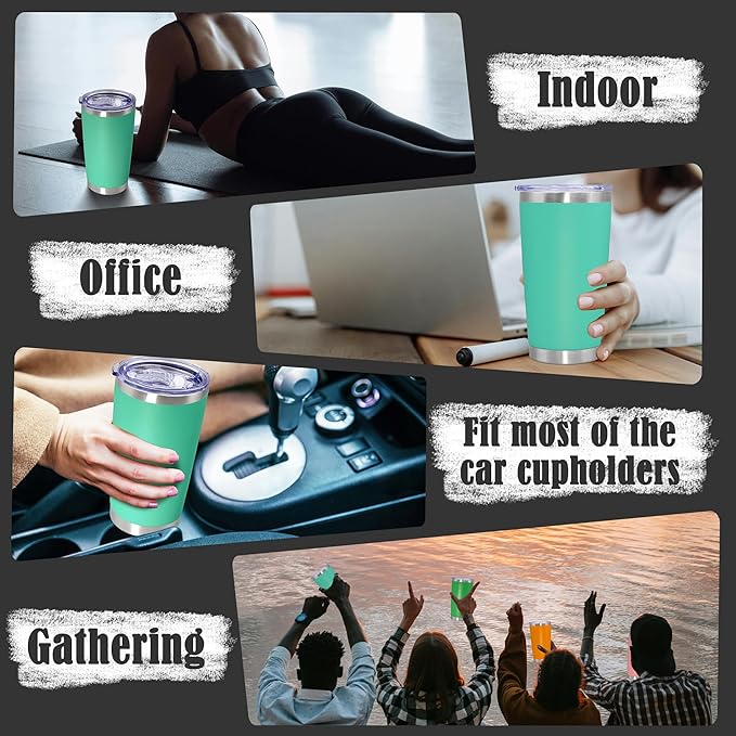 20 oz Tumbler Coffee Tavel Tumblers Bulk with Lid Stainless Steel Double Wall Vacuum Insulated Mug Powder Coated Cups fit Car Cupholder for Hot and Cold - Light Blue, 1Pack