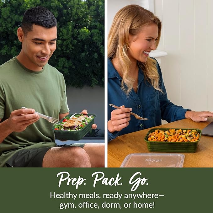Bentgo Prep - 20-Piece 1-Compartment Reusable Meal Prep Containers with Lids, PFAS & BPA Free Materials, Durable, Microwave, Freezer, & Dishwasher Safe To Go Food Storage (Khaki Green)