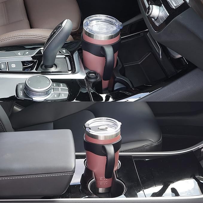 WETOWETO 20oz Insulated Stainless Steel Tumbler with Handle, Coffee Mug with 2 lids and 2 straws, Double Wall Vacuum Travel Coffee Mug, Powder Coated Tumbler Cup (Rose Gold,1)