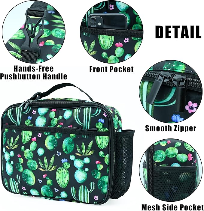 Cactus Lunch Box Insulated Reusable Lunch Bag Tote Cooler for Women Men Boy Girl School Work Office Picnic