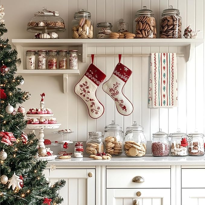 Red and Green Preppy Christmas Bow Tree Candy Canes Kitchen Dish Towels 16x24 Inches,Preppy Coquette Christmas Decor Hand Towels for Bathroom Kitchen