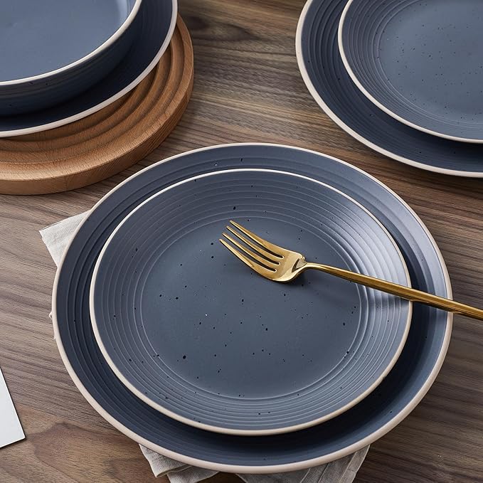 Stone Lain Lauren Modern Stoneware 16-piece Round Dinnerware Set, Plates and bowls Set, Dish set for 4, Charcoal