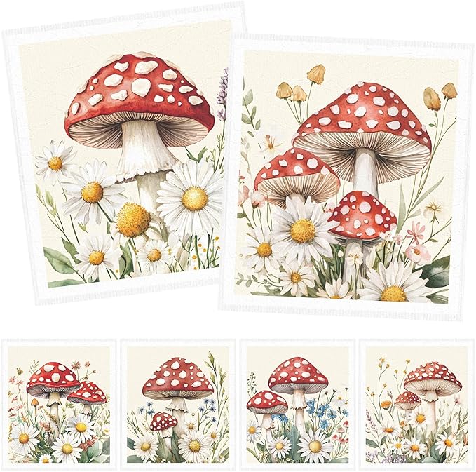 Red Mushroom Swedish Dishcloths for Kitchen - 6PCS Mushroom Swedish Cloths for Washing Dishes, Reusable Dish Towels Gift, Funny Washable Cleaning Sponge Fast Drying