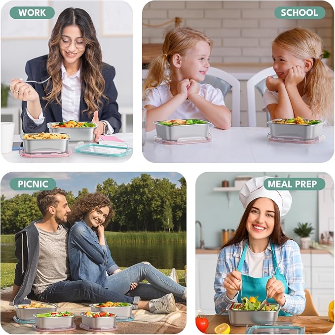 8 PCS Food Storage Containers with Lids Airtight, Stainless Steel Containers Set for Kitchen Storage, Meal Prep, Lunch Containers, Microwave/Dishwasher Safe (41oz & 24oz)