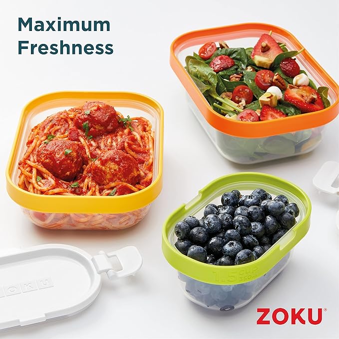 ZOKU - Nested Food Storage Container with Freezer Pack, Leak Proof with Airtight Lids, for Sandwiches, Lunches, Leftovers and more, Easy to Clean, Reusable, BPA Free (Neat Stack) (3 Piece)