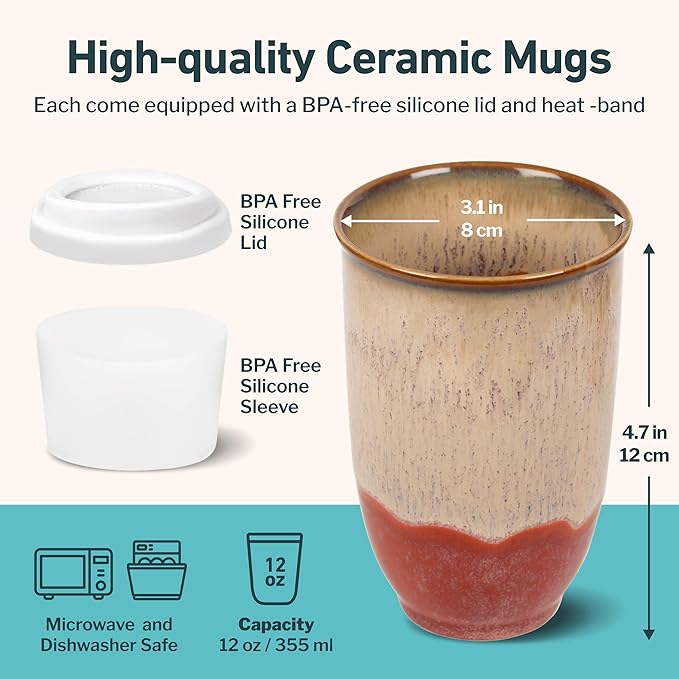 Travel Mugs - Ceramic Tumbler With Lid – Ceramic Travel Mug To Go Cup – Microwave & Dishwasher Safe Ceramic Coffee Tumbler - Gifts For Women Men Him Her – 12oz – Jupiter