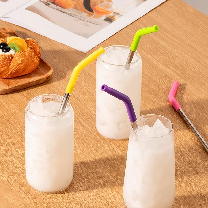 6 Pcs Reusable Metal Straws with Silicone Tip for 30 oz Tumbler, Stainless Steel Long Drinking Straw for YETI, STANLEY, US Acrylio, BJPKPK, Simple Modern and so on