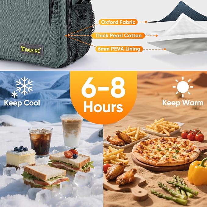 BALEINE Insulated Lunch Bag for Men Women, Leakproof Cooler Bag with Adjustable Shoulder Strap for Work Picnic, Lunch Box for Women Men (Small, Grey)