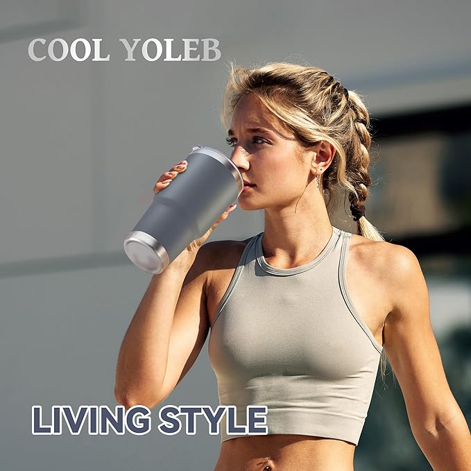 30 oz Tumbler with Lid Stainless Steel Tumblers Vacuum Insulated Cup Reusable Powder Coated Travel Mug Double Wall Leak Proof Portable Cups Keep Cold Drinks for 12 Hours, Gray, 1 Pack