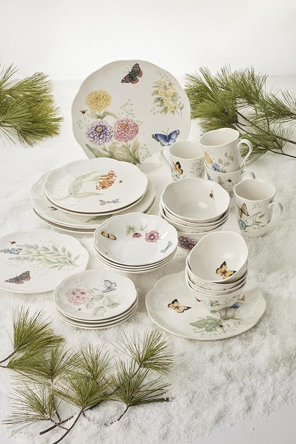 Lenox 865075 Butterfly Meadow 28-Piece Dinnerware Set, White