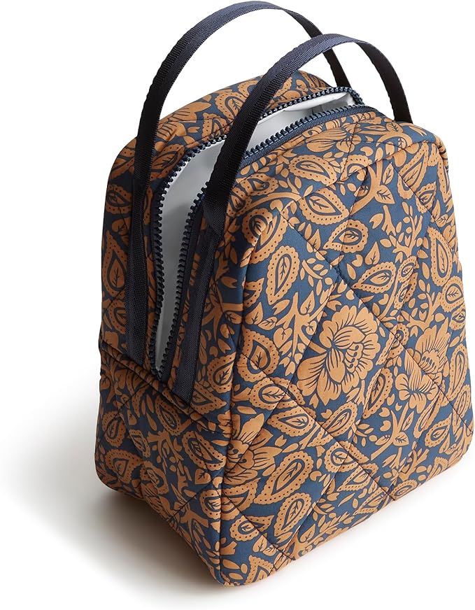 Vera Bradley Women's Featherweight Lunch Bag, Lotus Montage Roasted Pecan, One Size
