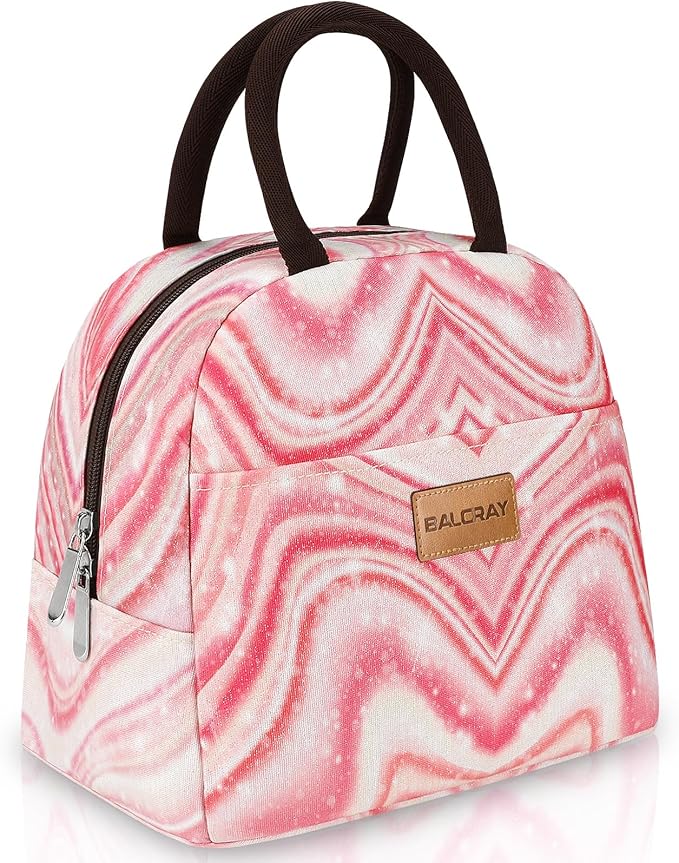 BALORAY Lunch Bag for Women Men Cute Reusable Insulated Lunch Box Large Capacity Lunch Tote Bag for Work, Picnic or Travel(Shimmery Pink)