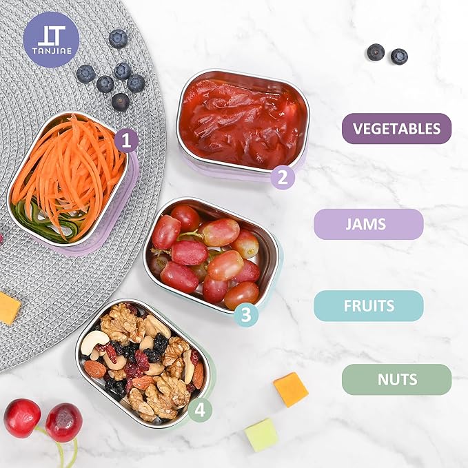 8oz Small (1 CUP) Stainless Steel Snack Containers for Kids and Toddlers (Ages 1-3) | Easy Open Leak Proof Food Containers with Silicone Lids - Perfect Metal Lunch Box for Daycare and School