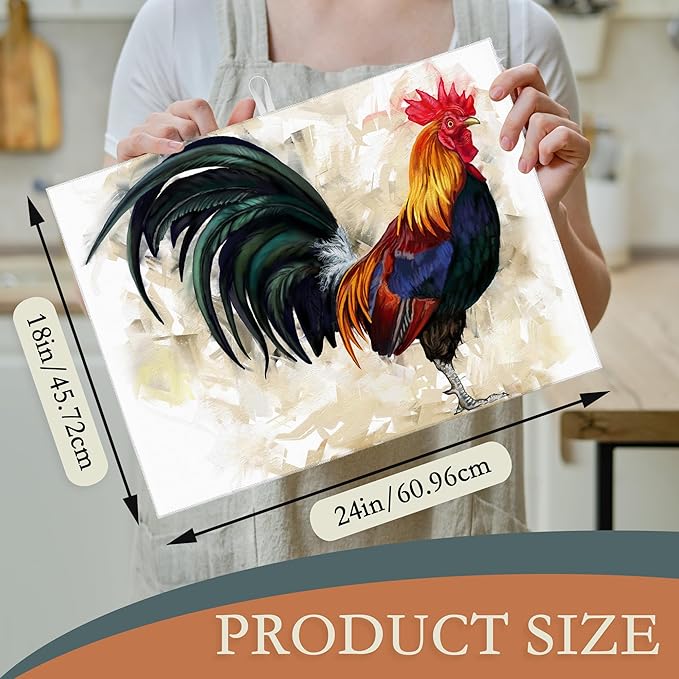 Rooster Dish Drying Mat for Kitchen Counter Decor,Farm Animal Watercolor Dish Drying Rack Pad Absorbent Reversible Microfiber for Coffee Tableware Sink Countertop 18x24 Inch