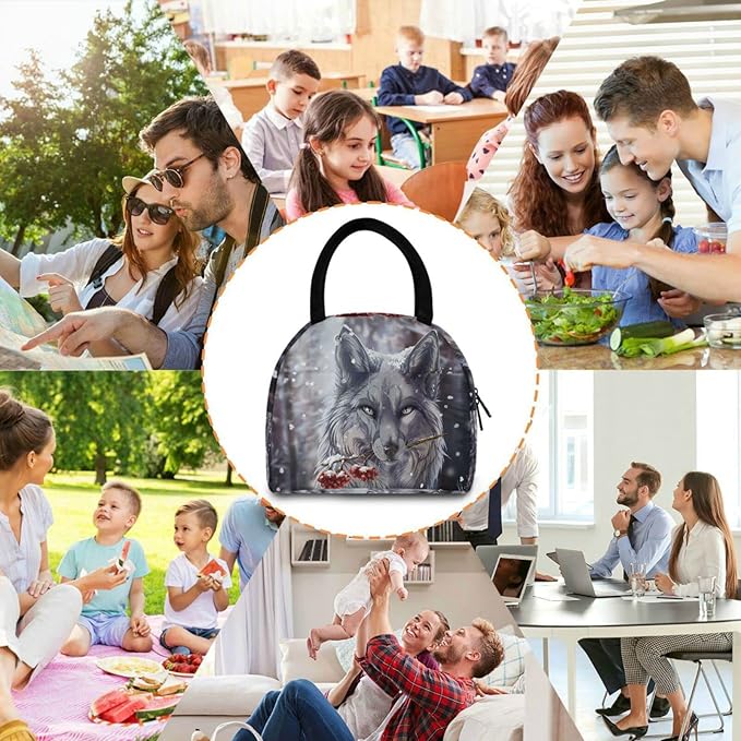 Wolf Lunch Bag Travel Picnic Insulated Durable Bags Shopping Box for Women Office Work School Picnic Hiking