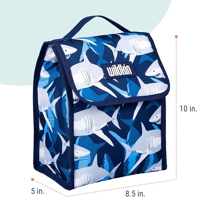 Wildkin Kids Insulated Lunch Bag – Reusable, Ideal for Hot/Cold Snacks, School & Travel - Sharks
