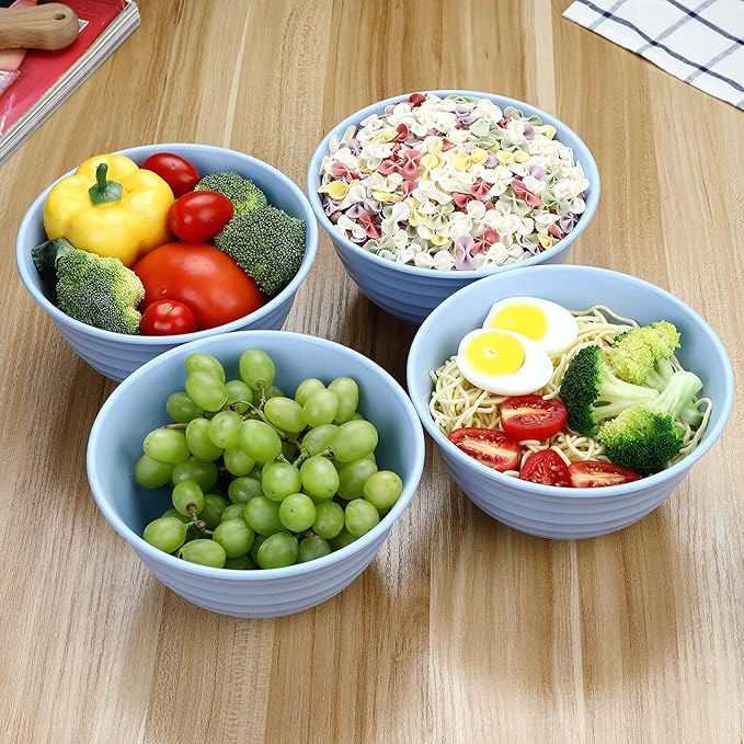 12pcs Plastic Wheat Straw Dinnerware Sets Service for 4, Cups, Plates and Bowls Sets Microwave Dishwasher Safe Lightweight