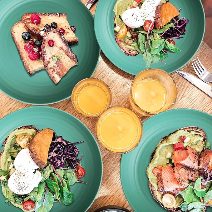 Wrova Wheat Straw Plates - 10 Inch Unbreakable Dinner Plates Set of 8 - Dishwasher & Microwave Safe Plastic Plates Reusable for Indoors and Outdoors (Green)