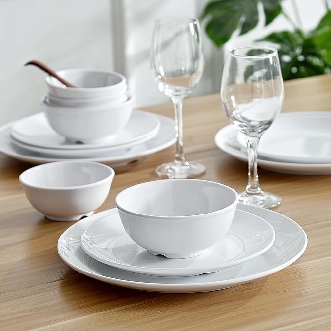 16Pcs Melamine Dinnerware Sets, Plates and Bowls Sets for 4, Lightweight and Unbreakable Dish Set for Camping, Picnic,RV, Dishwasher Safe,BPA Free